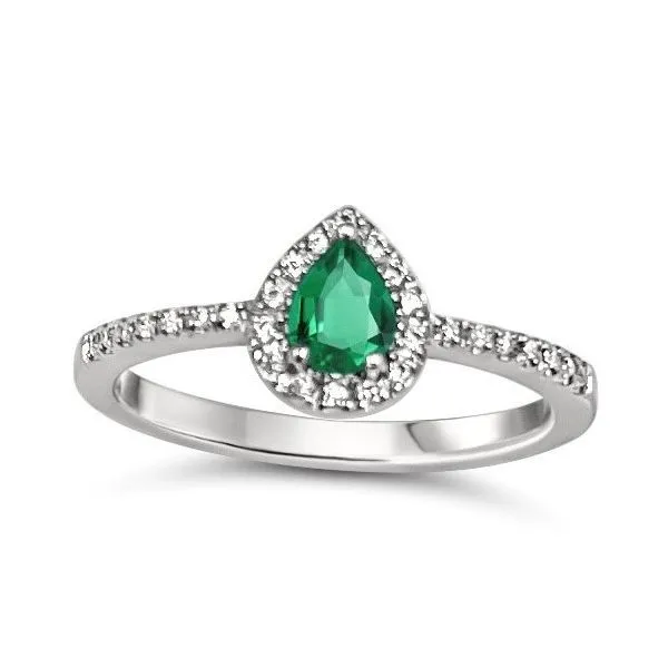 14kt White Gold Emerald nd Diamond Halo Ring Becky Beauchine Kulka Diamonds and Fine Jewelry Okemos, MI