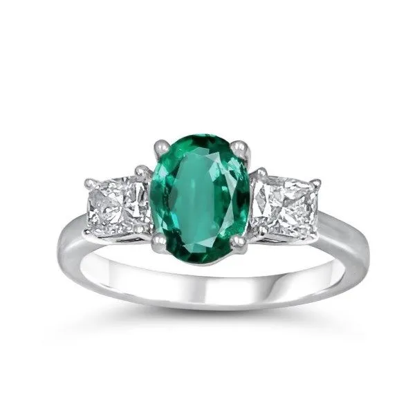 14kt White Gold Emerald and Diamond Three Stone Ring Becky Beauchine Kulka Diamonds and Fine Jewelry Okemos, MI