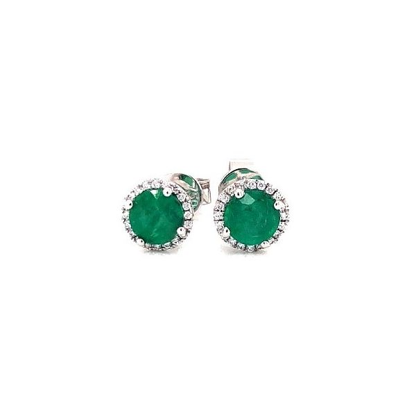 14K White Gold Emerald and Diamon Halo Stud Earrings Becky Beauchine Kulka Diamonds and Fine Jewelry Okemos, MI
