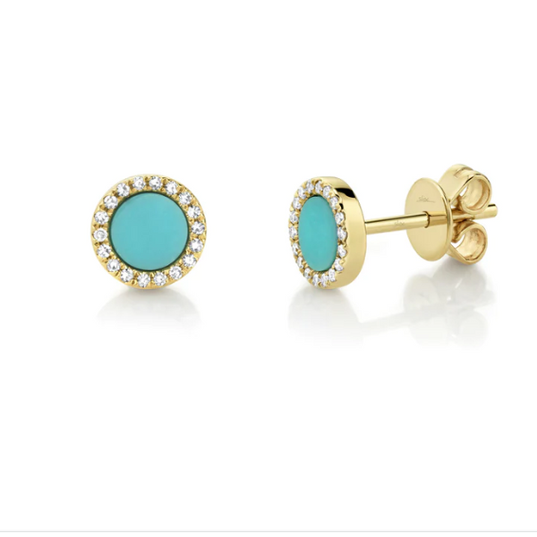 Turquoise and Diamond halo Stud Earrings Becky Beauchine Kulka Diamonds and Fine Jewelry Okemos, MI