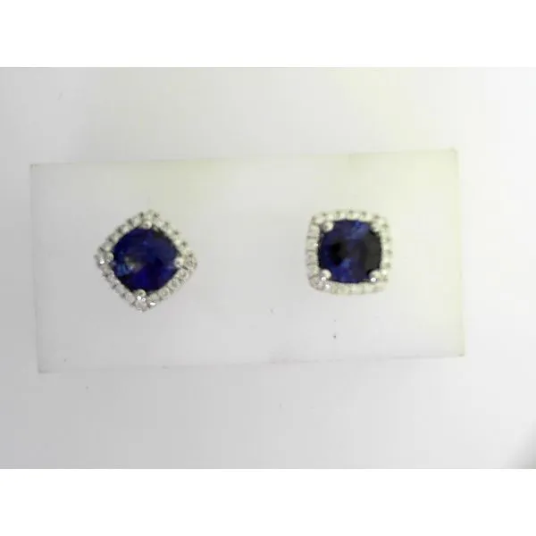 18kt White Gold Sapphire and Diamond Halo Stud Earrings Becky Beauchine Kulka Diamonds and Fine Jewelry Okemos, MI