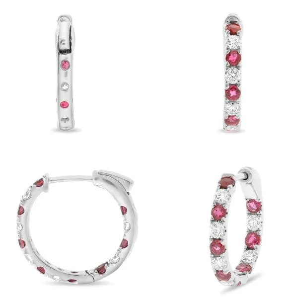 14kt White Gold Diamond and Ruby Hoop Earrings similar item image