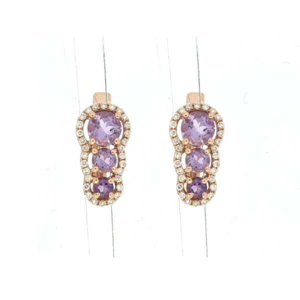 14kt Rose Gold Amethyst and Diamond Huggie Hoop Earrings Becky Beauchine Kulka Diamonds and Fine Jewelry Okemos, MI