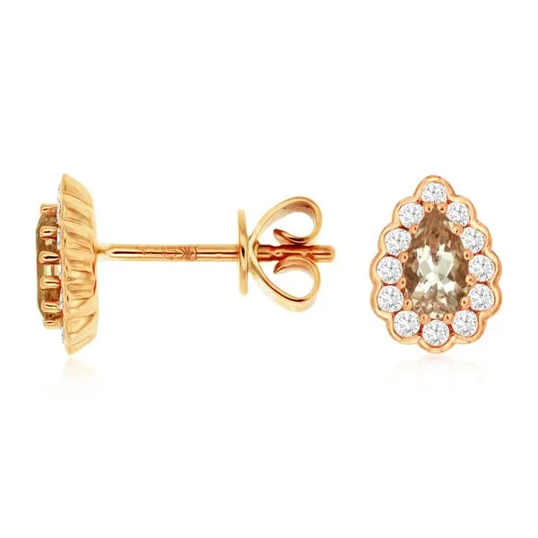 14kt Rose Gold Morganite and Diamond Halo Stud Earrings
