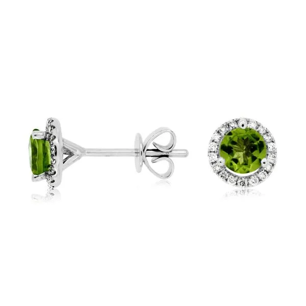 14kt Yellow Gold Peridot and Diamond Halo Stud Earrings