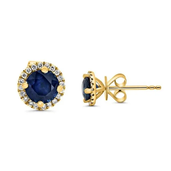 14kt Yellow Gold Sapphire and Diamond Halo Stud Earrings