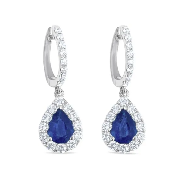 18kt White Gold Sapphire and Diamond Halo Drop Earrings Becky Beauchine Kulka Diamonds and Fine Jewelry Okemos, MI