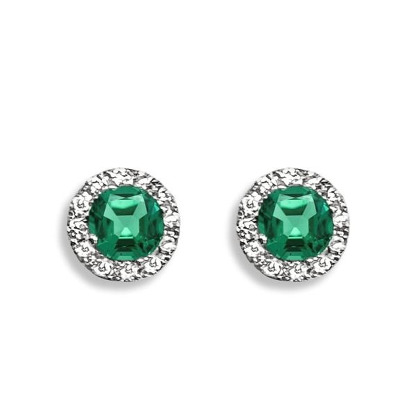 14kt White Gold Emerald and Diamond Halo Stud Earrings Becky Beauchine Kulka Diamonds and Fine Jewelry Okemos, MI