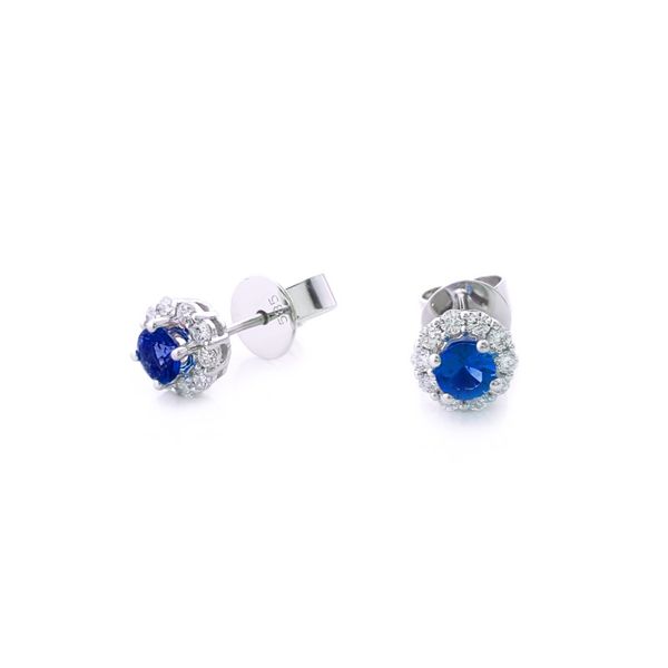 14kt White Gold Sapphire and Diamond Halo Stud Earrings Becky Beauchine Kulka Diamonds and Fine Jewelry Okemos, MI