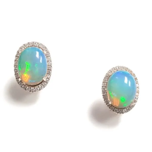 14kt White Gold Oval  Opal and Diamond Halo Studs Becky Beauchine Kulka Diamonds and Fine Jewelry Okemos, MI