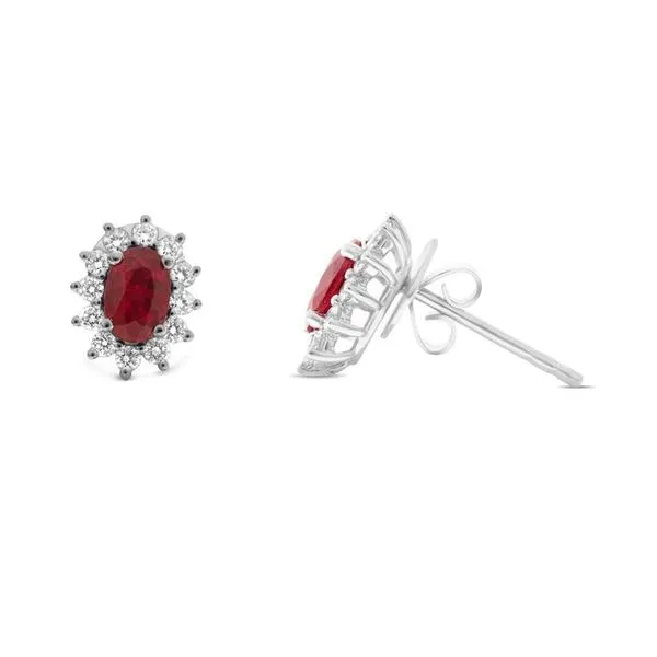 18kt White Gold Ruby and Diamond Halo Stud Earrings Becky Beauchine Kulka Diamonds and Fine Jewelry Okemos, MI