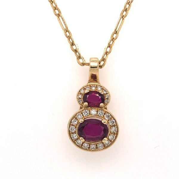 1.50cttw Oval Rubbies with Diamond Halo Pendant Image 2 Becky Beauchine Kulka Diamonds and Fine Jewelry Okemos, MI