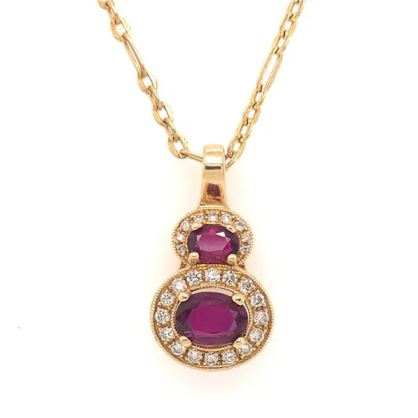 1.50cttw Oval Rubbies with Diamond Halo Pendant Becky Beauchine Kulka Diamonds and Fine Jewelry Okemos, MI