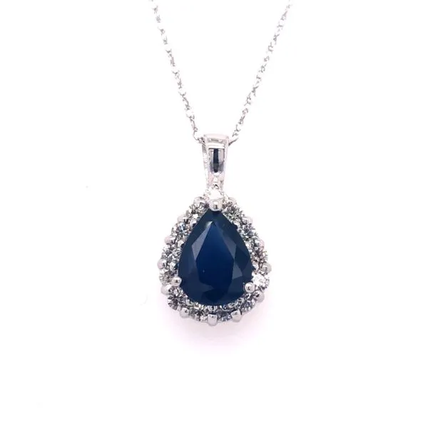 14kt White Gold Pear Shape Sapphire and Diamond Pendant Becky Beauchine Kulka Diamonds and Fine Jewelry Okemos, MI