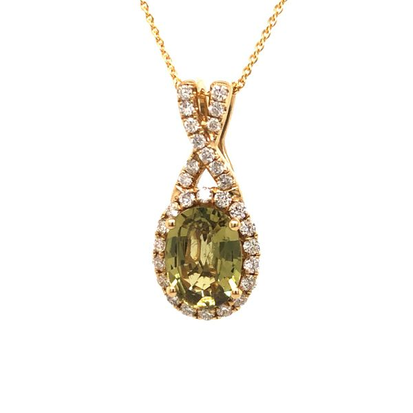 14kt Yellow Gold  Green Sapphire Pendant with Diamond Halo Becky Beauchine Kulka Diamonds and Fine Jewelry Okemos, MI