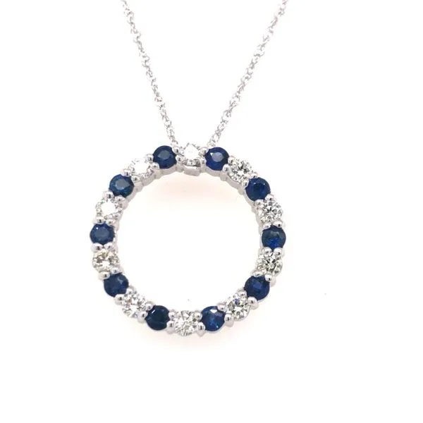 14kt White Gold Diamond and Sapphire Circle Pendant Becky Beauchine Kulka Diamonds and Fine Jewelry Okemos, MI