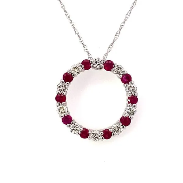 14kt White Gold Ruby and Diamond Open Circle Neckalce Becky Beauchine Kulka Diamonds and Fine Jewelry Okemos, MI