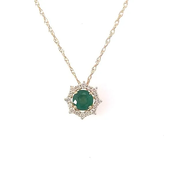 14kt Yellow Gold Emerald and Diamond Halo Necklace similar item image