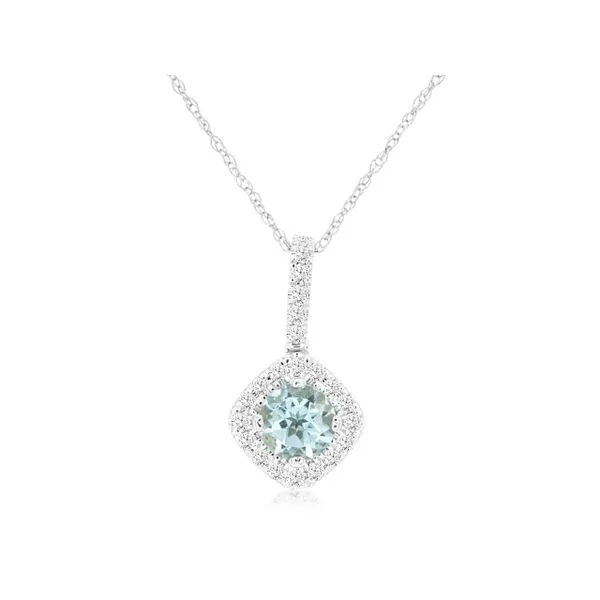 14kt White Gold Aquamarine and Diamond Halo Pendant