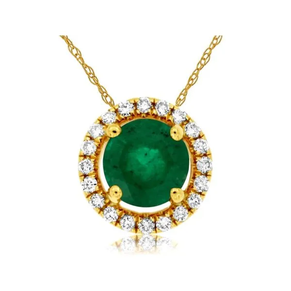 14kt Yellow Gold Emerald and Diamond Halo Pendant