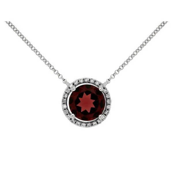 14kt White Gold Garnet and Diamond Halo Pendant
