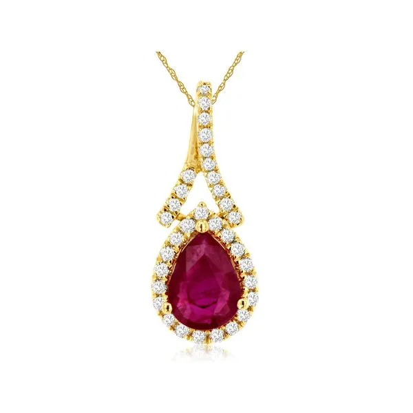 14kt yellow Gold Ruby and Diamond Halo Pendant