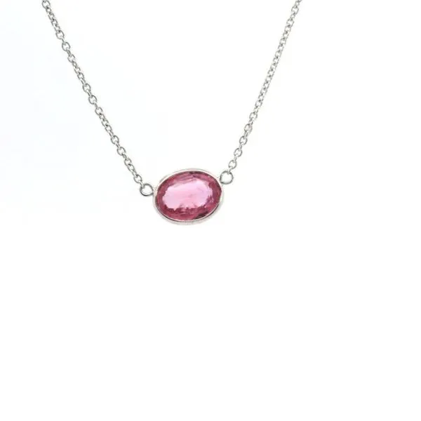 14kt White Gold Bezel Set Pink Sapphire Necklace Becky Beauchine Kulka Diamonds and Fine Jewelry Okemos, MI