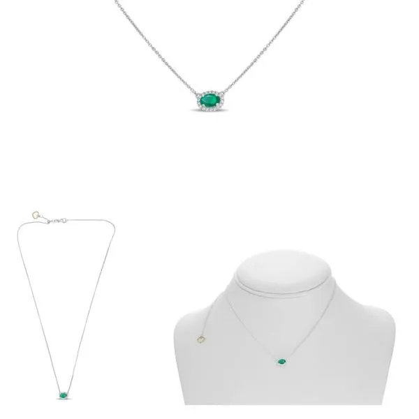 18kt White Gold Emerald and Diamond Halo Necklace