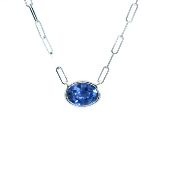 14kt White Gold Bezel Set Oval Sapphire Pendant On Paperc...