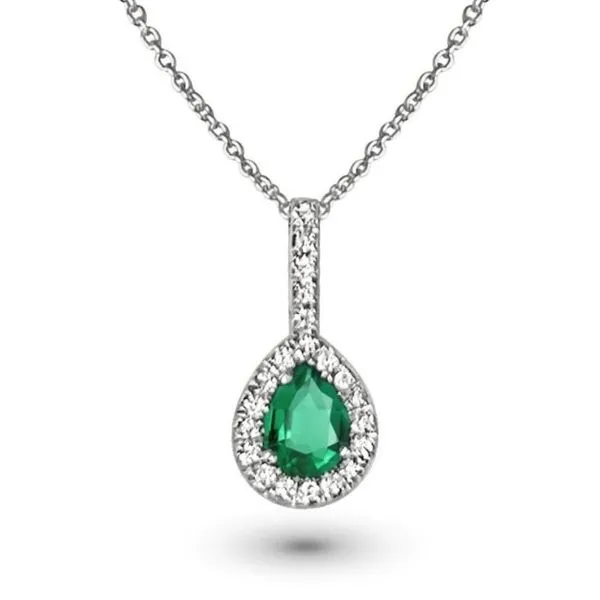 14kt White Gold Emerald and Diamond Halo Pendant Becky Beauchine Kulka Diamonds and Fine Jewelry Okemos, MI