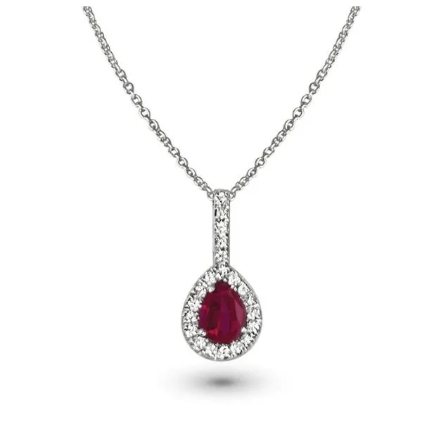 14kt White Gold Ruby and Diamond Halo Pendant Becky Beauchine Kulka Diamonds and Fine Jewelry Okemos, MI