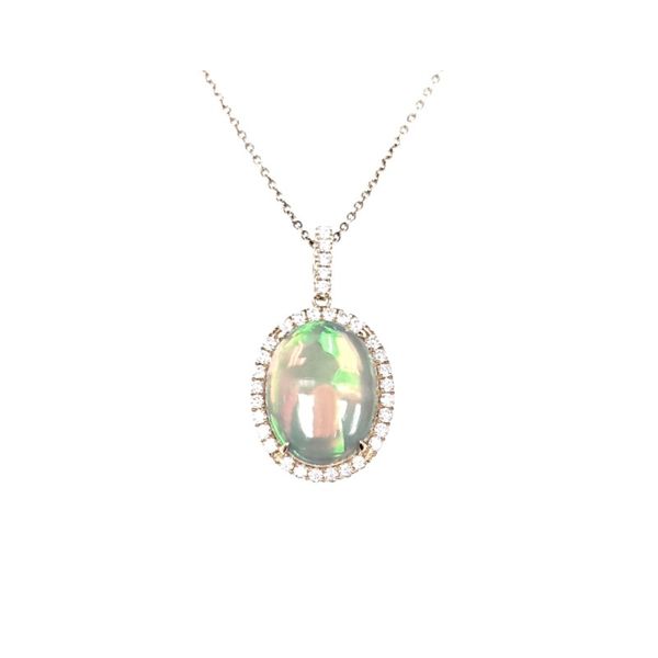 14kt White Gold Opal and Diamond Halo Pendant Becky Beauchine Kulka Diamonds and Fine Jewelry Okemos, MI