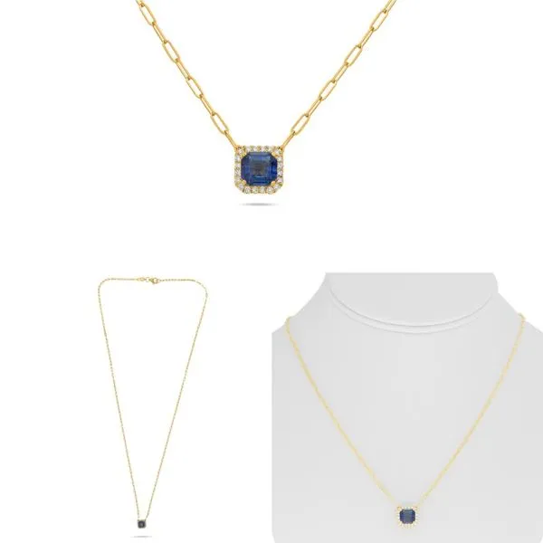 18kt Yellow Gold Saphire and Diamond Halo Pendant Becky Beauchine Kulka Diamonds and Fine Jewelry Okemos, MI