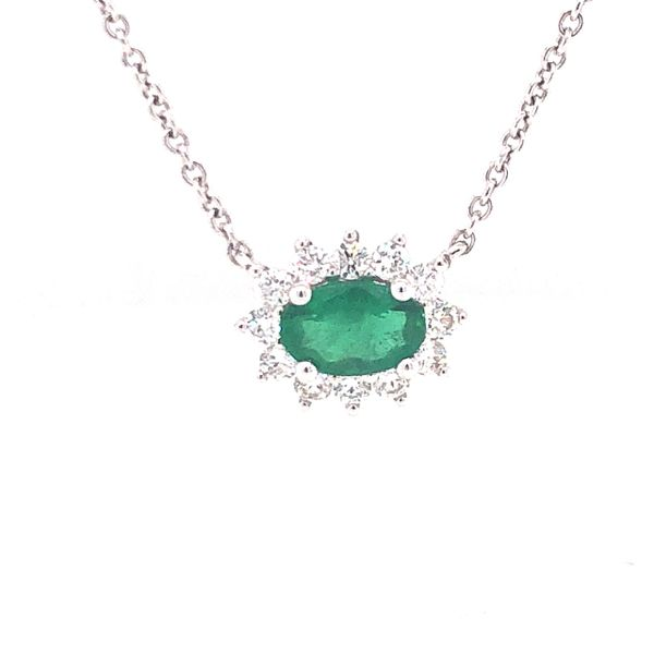14kt White Gold .42ct Emerald with .20cttw Diamond Halo Pendant Becky Beauchine Kulka Diamonds and Fine Jewelry Okemos, MI