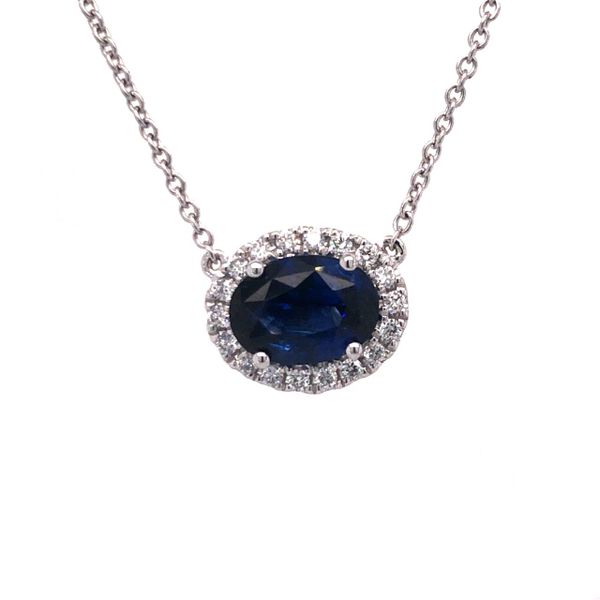 14kt White Gold Oval Sapphire with Diamond Halo Pendant Becky Beauchine Kulka Diamonds and Fine Jewelry Okemos, MI