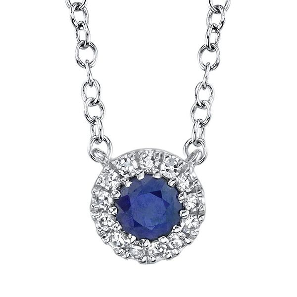 Diamond Halo and Sapphire Necklace Becky Beauchine Kulka Diamonds and Fine Jewelry Okemos, MI