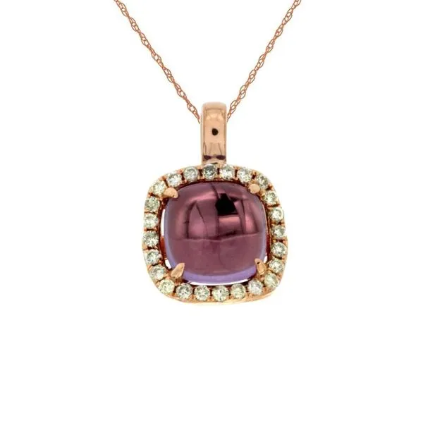 14k Rose Gold Diamond Halo and Cabochon Amethyst Necklace Becky Beauchine Kulka Diamonds and Fine Jewelry Okemos, MI