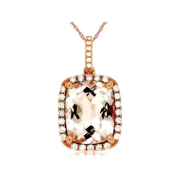14kt Rose Gold Morganite and Diamond Halo Pendant Becky Beauchine Kulka Diamonds and Fine Jewelry Okemos, MI