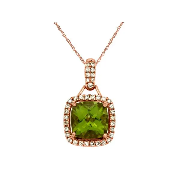 14kt Rose Gold Peridot and Diamond Halo Pendant Becky Beauchine Kulka Diamonds and Fine Jewelry Okemos, MI