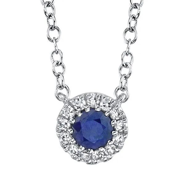 14kt White Gold Sapphire and Diamond Halo Pendant Becky Beauchine Kulka Diamonds and Fine Jewelry Okemos, MI