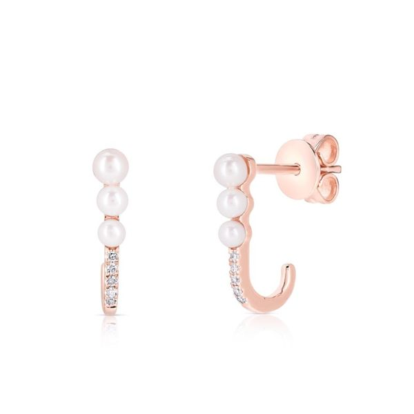 Pearl and Diamond Ear Hook Stud Earrings Becky Beauchine Kulka Diamonds and Fine Jewelry Okemos, MI