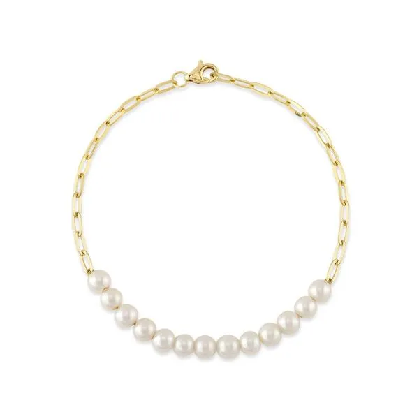 14kt Yellow Gold Paperclip Bracelet with Fresh Water Pearls Becky Beauchine Kulka Diamonds and Fine Jewelry Okemos, MI