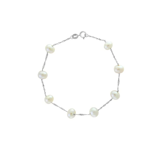14kt White Gold White Freshwater Tin Cup Pearl Bracelet similar item image
