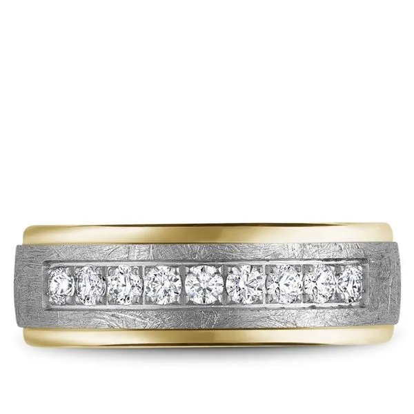 Bleu Royale 14kt Two-Tone Gold and Diamond Men's Band with Brushed Finish Image 2 Becky Beauchine Kulka Diamonds and Fine Jewelry Okemos, MI