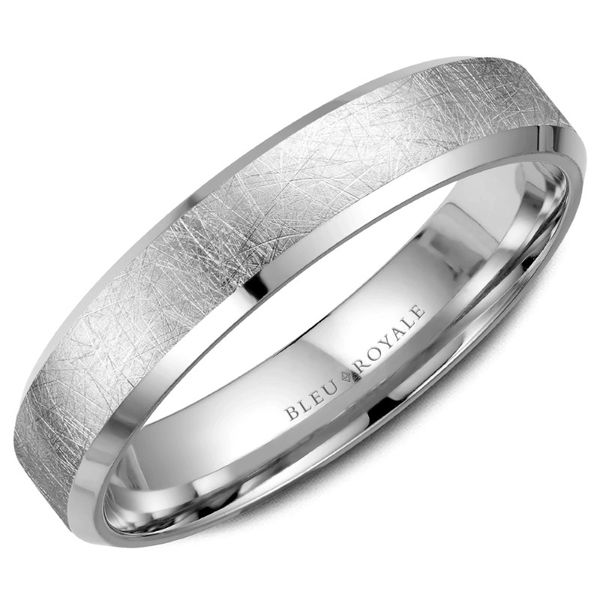 Bleu Royale 14kt White Gold Men's Band with Diamond Brush Finish Becky Beauchine Kulka Diamonds and Fine Jewelry Okemos, MI