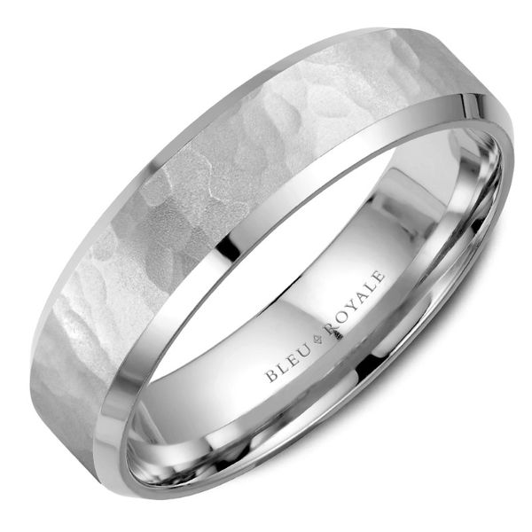 Bleu Royale 14kt White Gold Men's Band with a Frosted Hammer Finish Becky Beauchine Kulka Diamonds and Fine Jewelry Okemos, MI