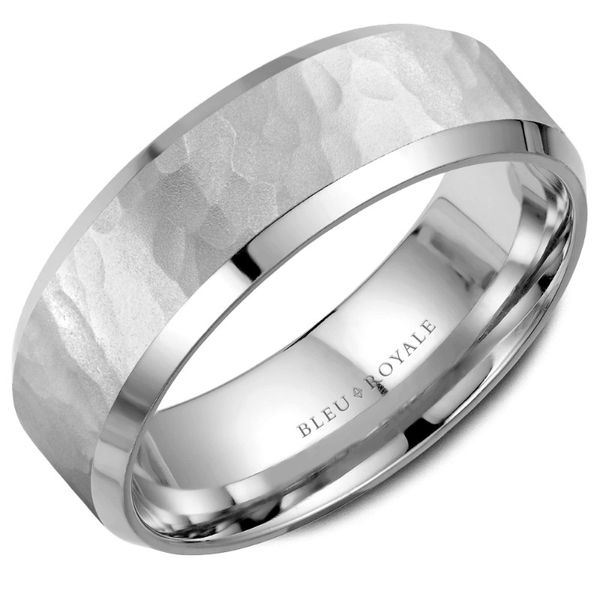 Bleu Royale 14kt White Gold Men's Band with a Frosted Hammer Finish Becky Beauchine Kulka Diamonds and Fine Jewelry Okemos, MI