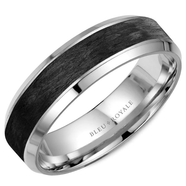 Bleu Royale 14kt White Gold and Carbon Fiber Inlay Men's Band Becky Beauchine Kulka Diamonds and Fine Jewelry Okemos, MI
