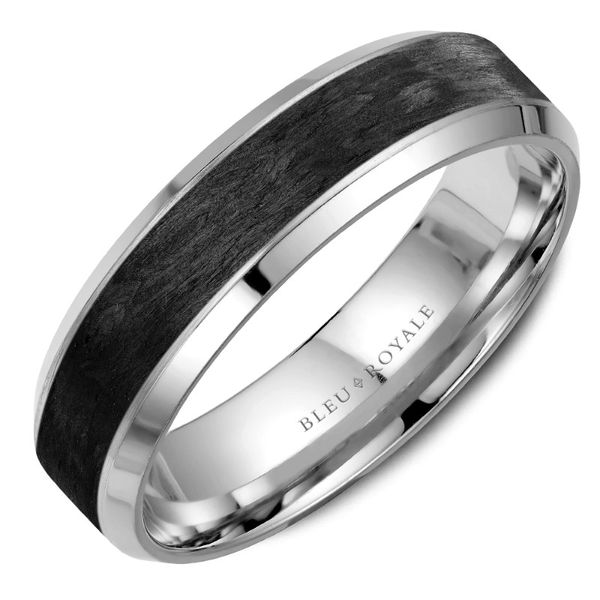 Bleu Royale 14kt White Gold and Carbon Fiber Inlay Men's Band Becky Beauchine Kulka Diamonds and Fine Jewelry Okemos, MI