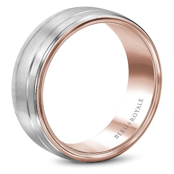 14kt Two Tone White Gold and Rose Gold Men's Band with A Sandpaper Finish  By Bleu Royale Image 3 Becky Beauchine Kulka Diamonds and Fine Jewelry Okemos, MI